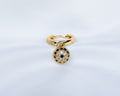 Handgemaakte 14k gold plated oorring met boze oog hanger en pavé zetting van van blauwe en witte zirkonia
