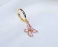 Handgemaakte 14k gold plated oorbel met vlinder hanger van roze zirkonia