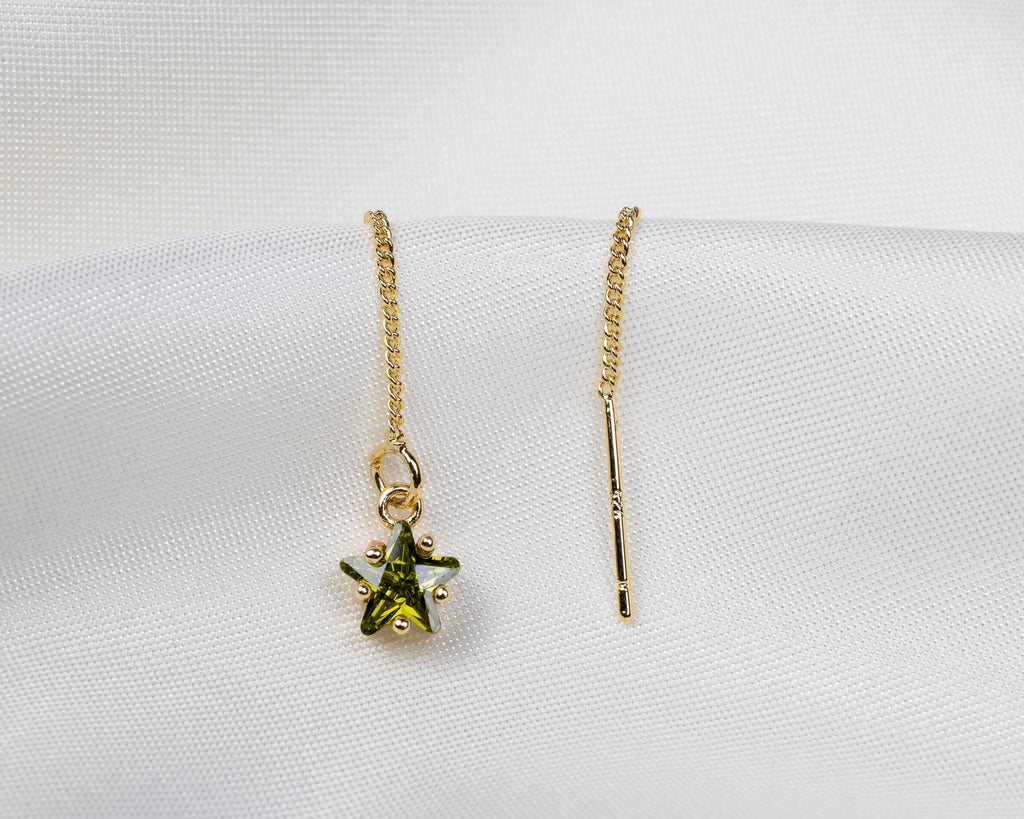 Handgemaakte 14k gold plated trekoorbel met geboortesteen van de maand augustus in de vorm van een ster