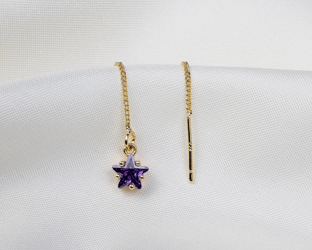 Handgemaakte 14k gold plated trekoorbel met geboortesteen van de maand februari in de vorm van een ster