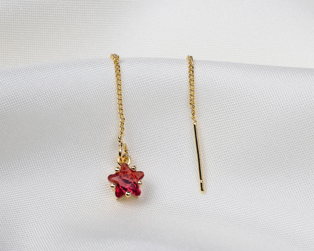 Handgemaakte 14k gold plated trekoorbel met geboortesteen van de maand juli in de vorm van een ster