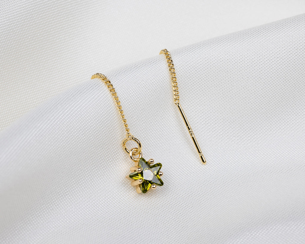 Handgemaakte 14k gold plated trekoorbel met geboortesteen van de maand augustus in de vorm van een ster