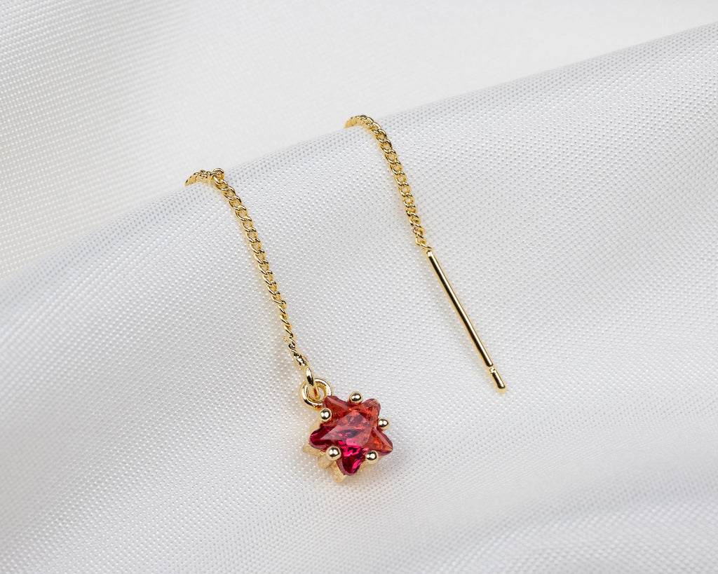 Handgemaakte 14k gold plated trekoorbel met geboortesteen van de maand juli in de vorm van een ster