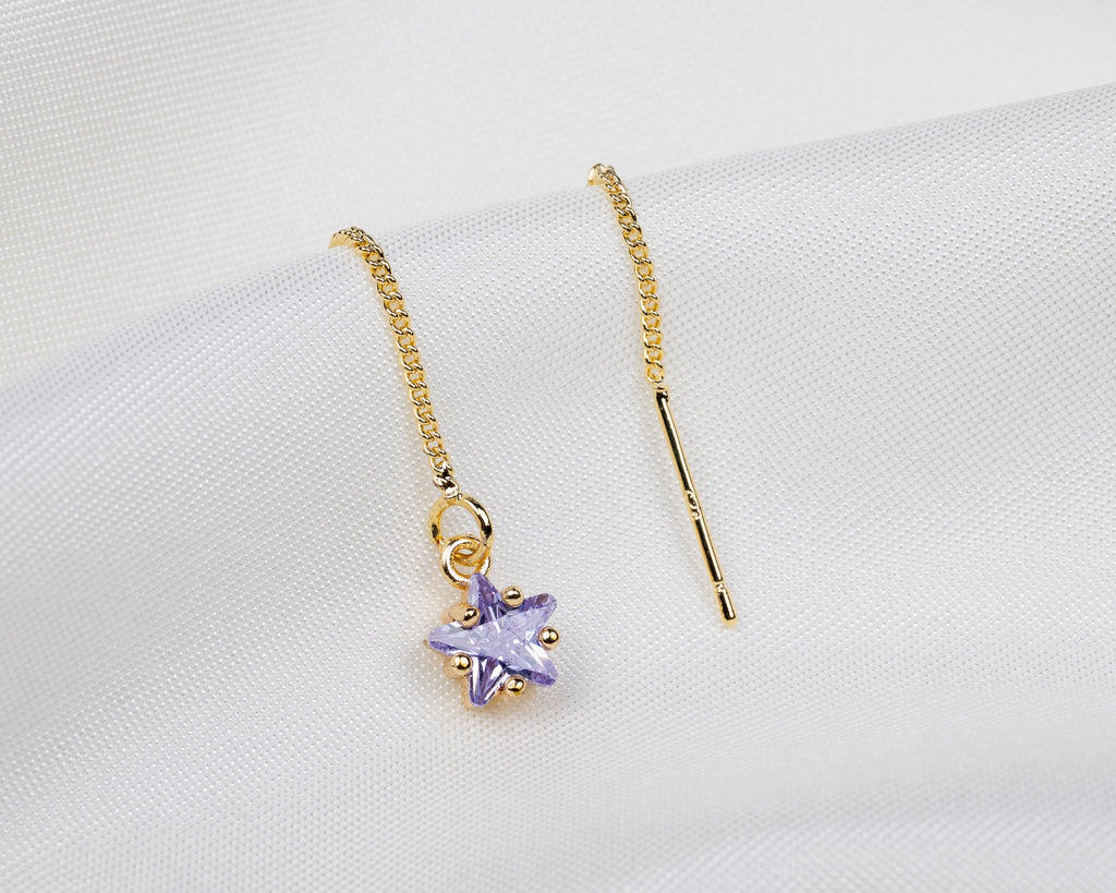 Handgemaakte 14k gold plated trekoorbel met geboortesteen van de maand juni in de vorm van een ster