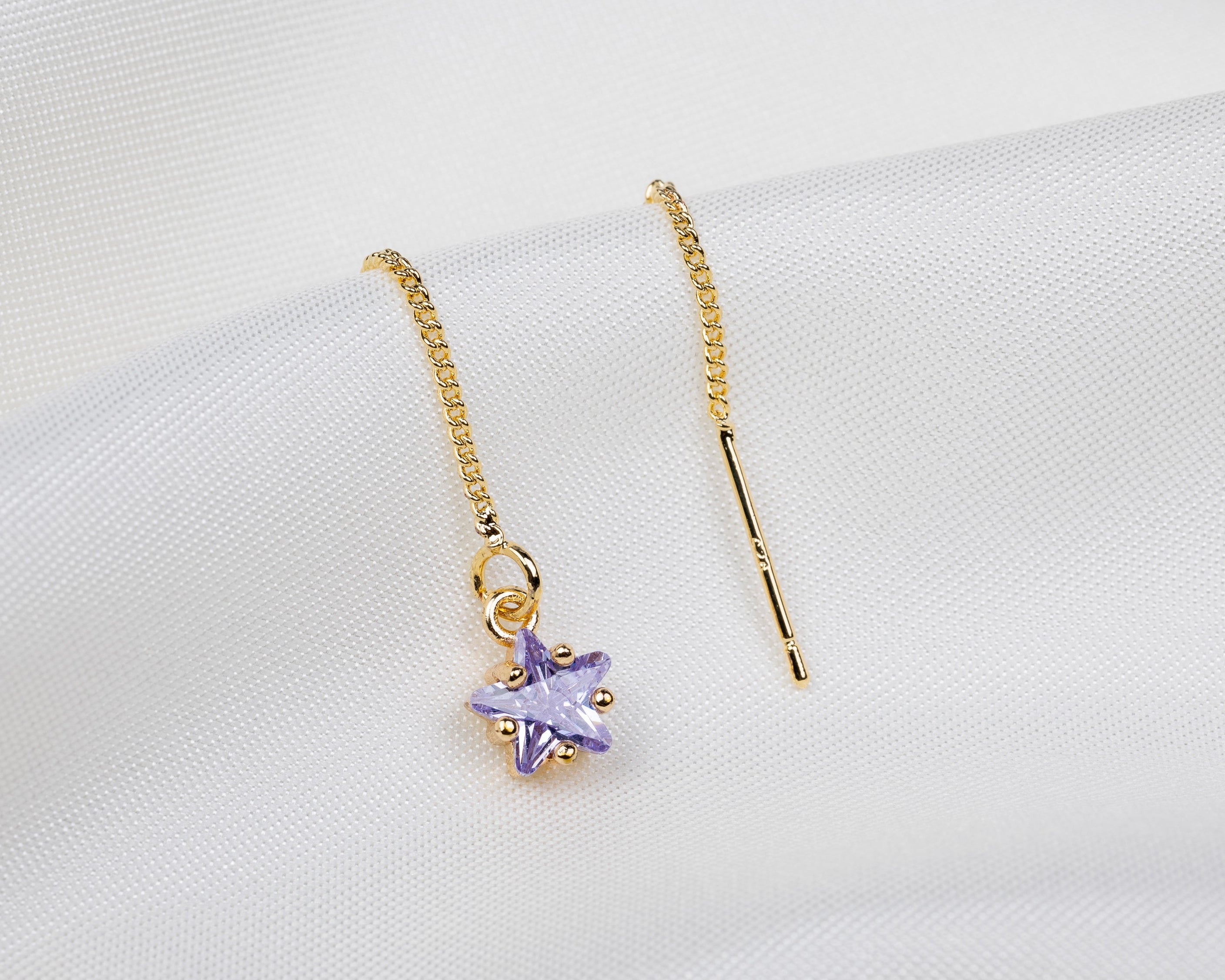 Handgemaakte 14k gold plated trekoorbel met geboortesteen van de maand juni in de vorm van een ster