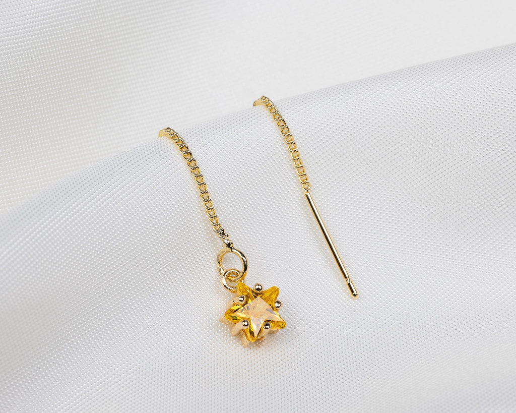 Handgemaakte 14k gold plated trekoorbel met geboortesteen van de maand november in de vorm van een ster