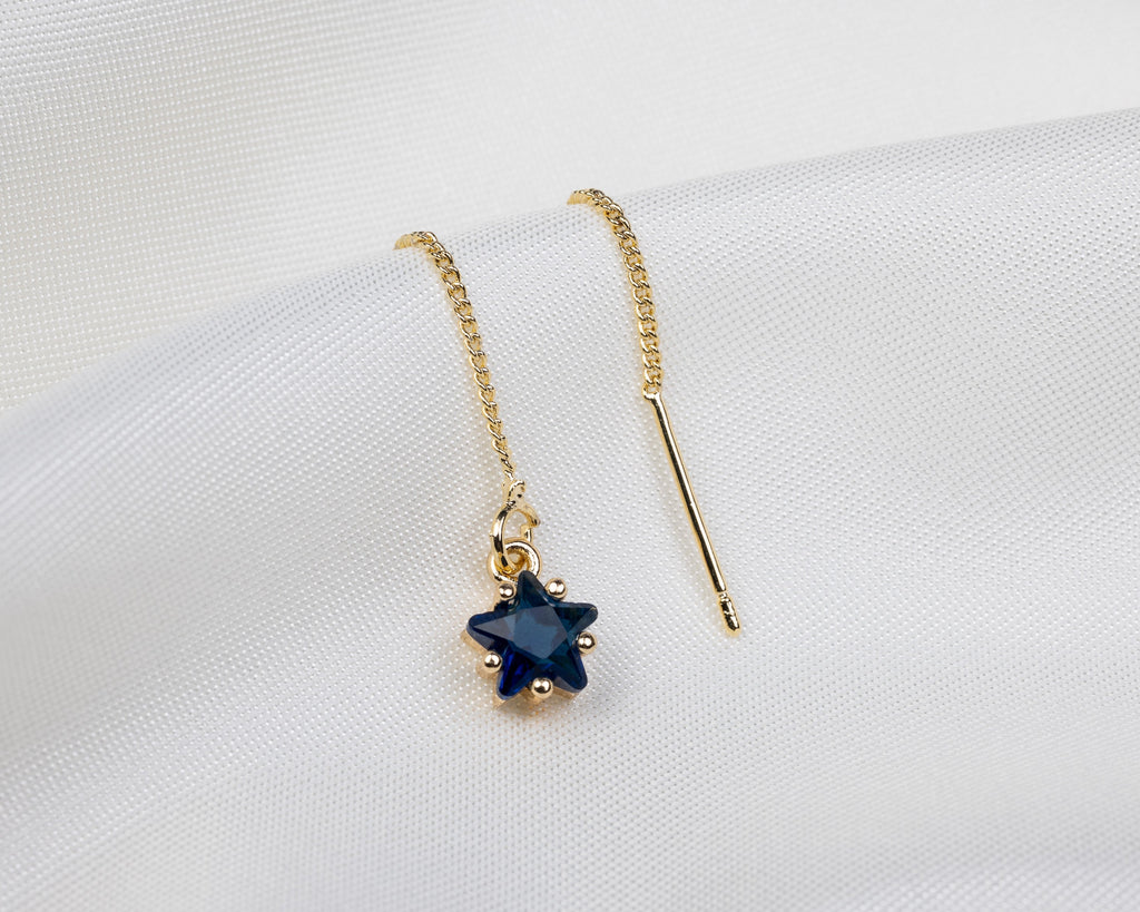 Handgemaakte 14k gold plated trekoorbel met geboortesteen van de maand september in de vorm van een ster