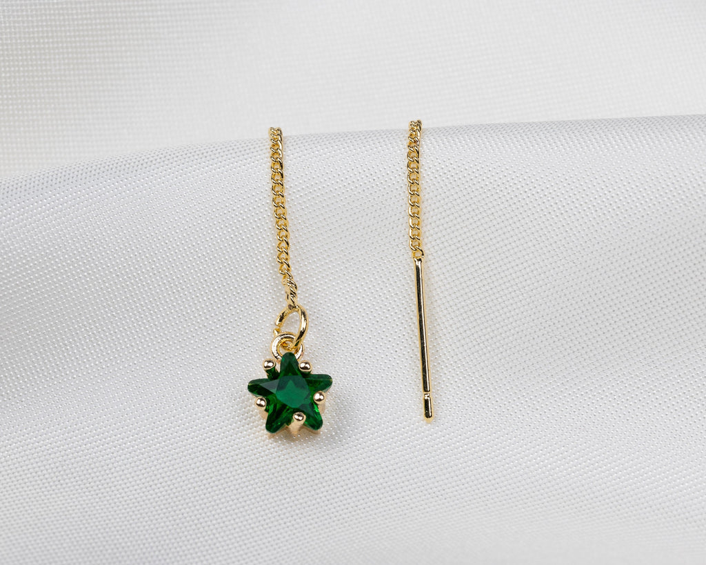 Handgemaakte 14k gold plated trekoorbel met geboortesteen van de maand mei in de vorm van een ster