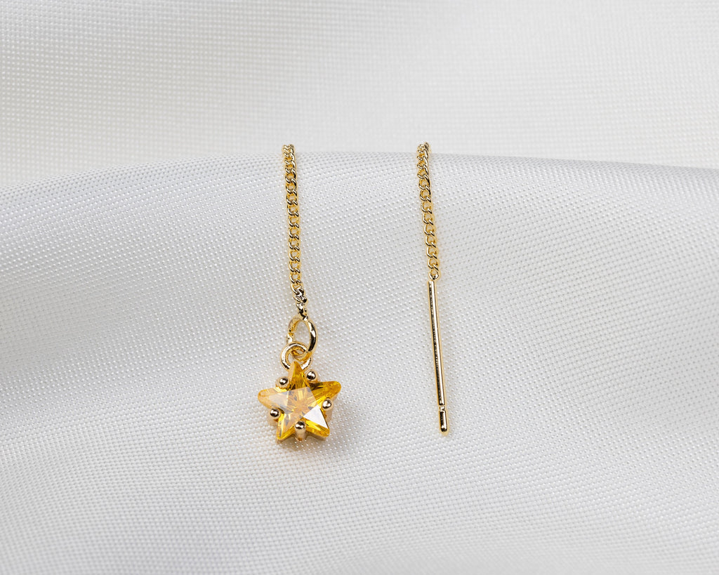 Handgemaakte 14k gold plated trekoorbel met geboortesteen van de maand november in de vorm van een ster