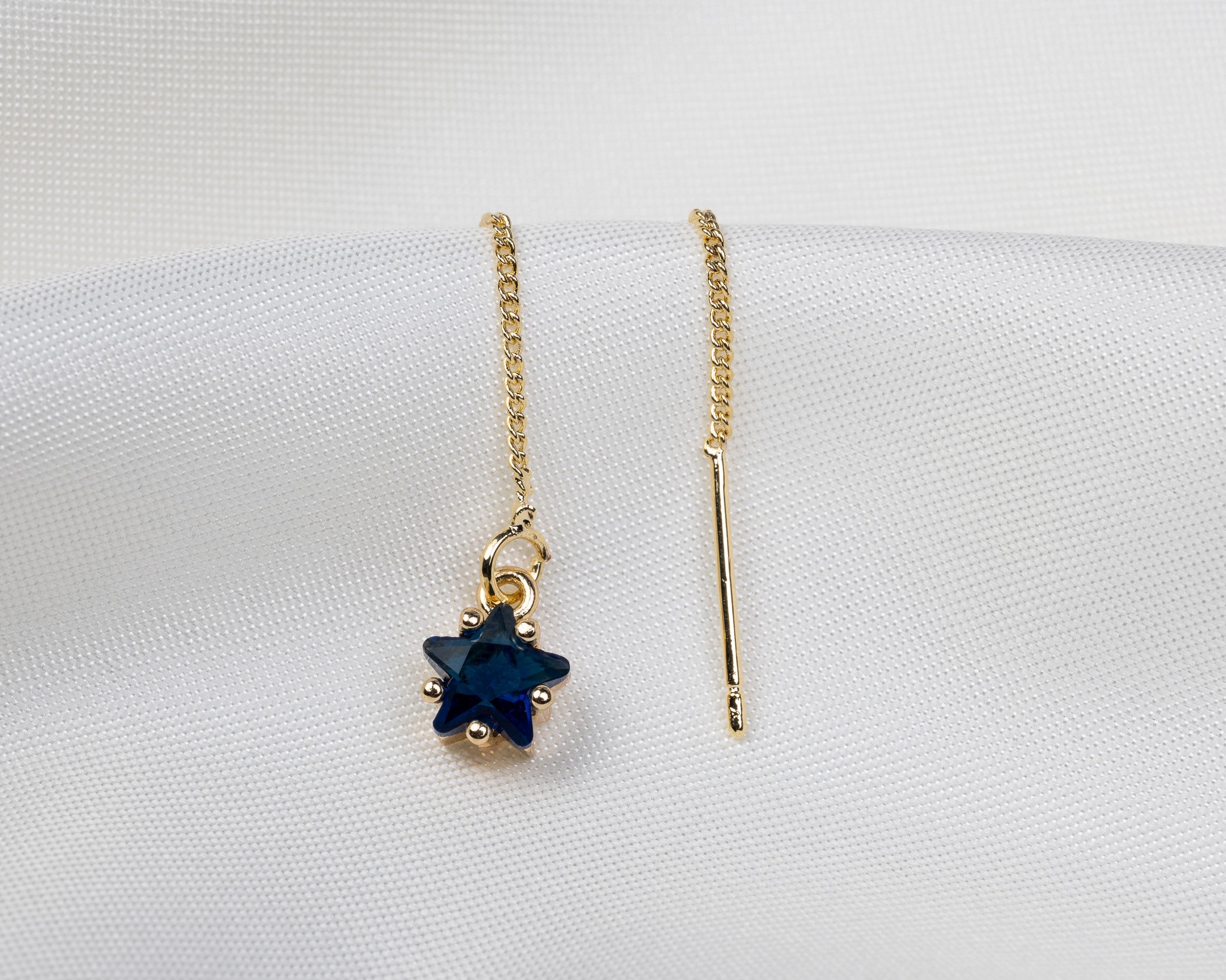 Handgemaakte 14k gold plated trekoorbel met geboortesteen van de maand september in de vorm van een ster