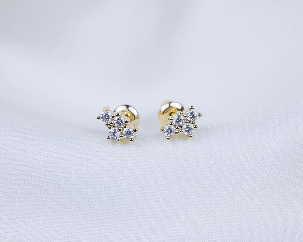 14k gold plated oorknopjes met een cluster van zirkonia stenen