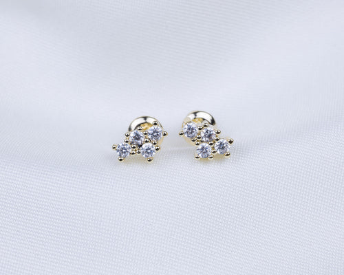 14k gold plated oorknopjes met een cluster van zirkonia stenen