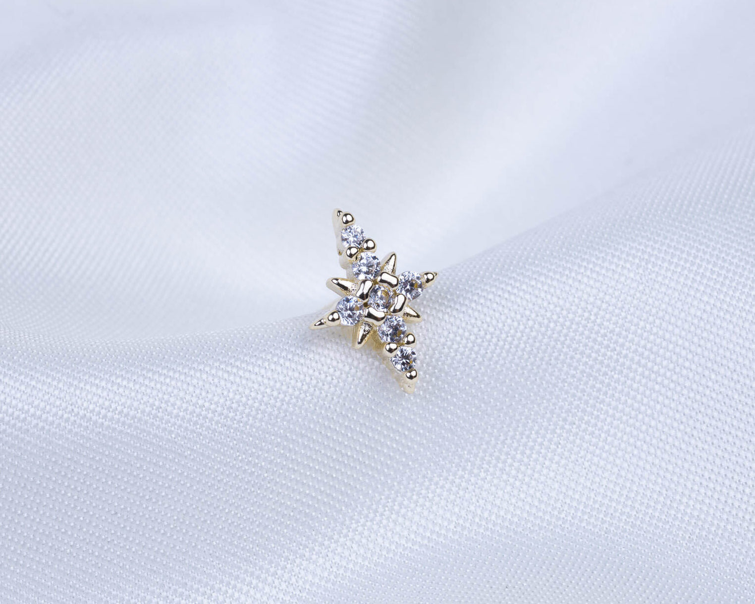 14k gold plated oorknopje in de vorm van een ster met een pavésetting van zirkonia stenen